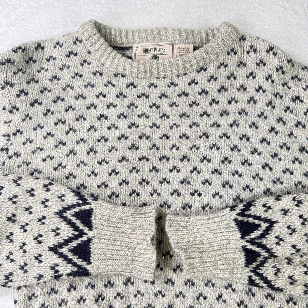 Vintage 80s Great Plains Sweater Mens Large Wool Blend Geometric Crewneck USA
